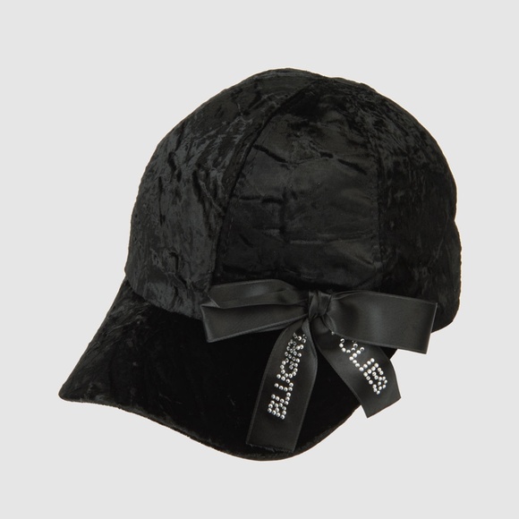 BLUGIRL FOLIES Black Crushed Velvet Logo Bow Hat Cap - Picture 1 of 1